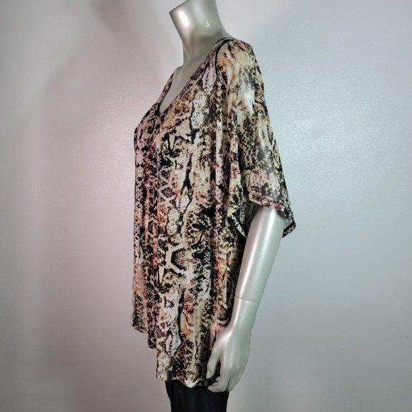 Apt 9 Tunic Top Plus Size 0X Snake Print Attached Tank Casual Stretch Brown - Picture 4 of 6